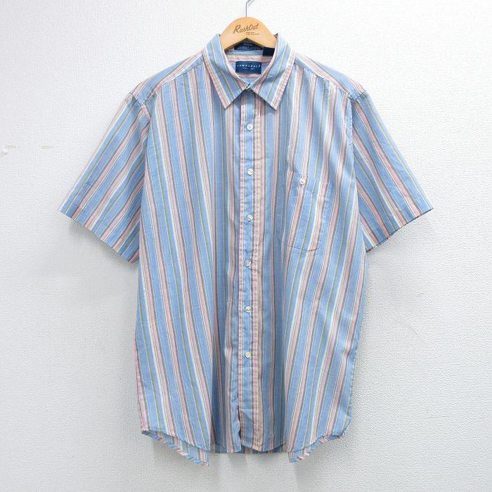 XL/古着 タウンクラフト 半袖 シャツ メンズ 90年代 90s ライトブルー