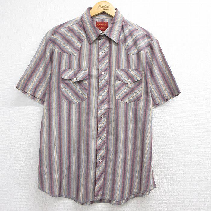 XL/古着 ラスラー 半袖 ウエスタン シャツ メンズ 90年代 90s グレー