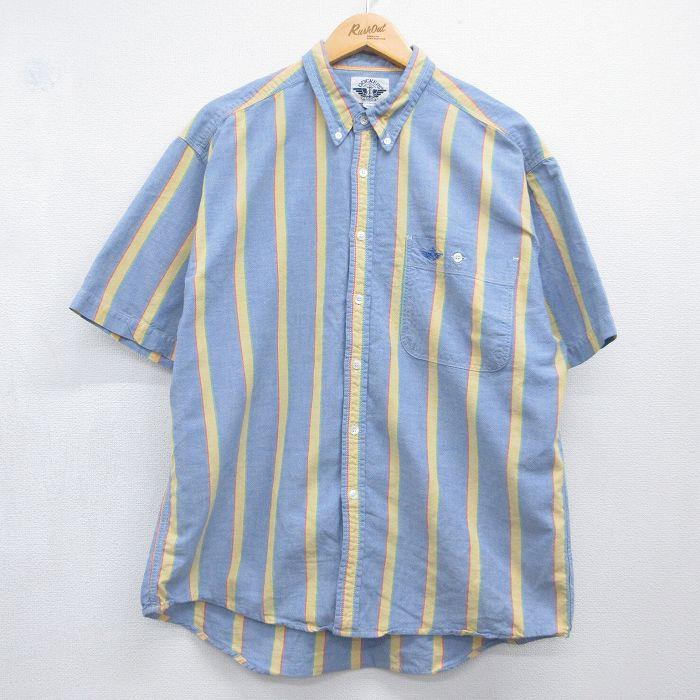 90s ヴィンテージ ストライプ シャツ 半袖 USA製 プルオーバーシャツ XL/古着 ドッカーズ 半袖 シャツ メンズ 90年代 90s ワンポイントロゴ