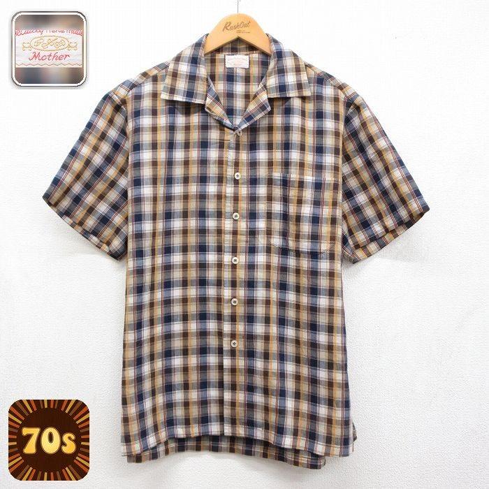 XL/古着 半袖 シャツ メンズ 70年代 70s 開襟 オープンカラー ブラウン