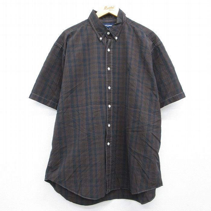 90s ポロ ラルフローレン 半袖 シャツ メンズ XL / オールド コットン ワイシャツ カジュアル ワンポイント 大きいサイズ 同色ポニー  黒 POLO RALPH LAUREN（ポロ・ラルフローレン） XL/古着 ラルフローレン