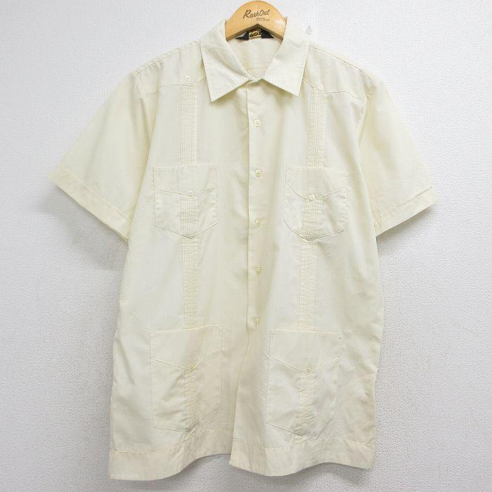 XL/古着 半袖 キューバ シャツ メンズ 80年代 80s イエロー 26jul06