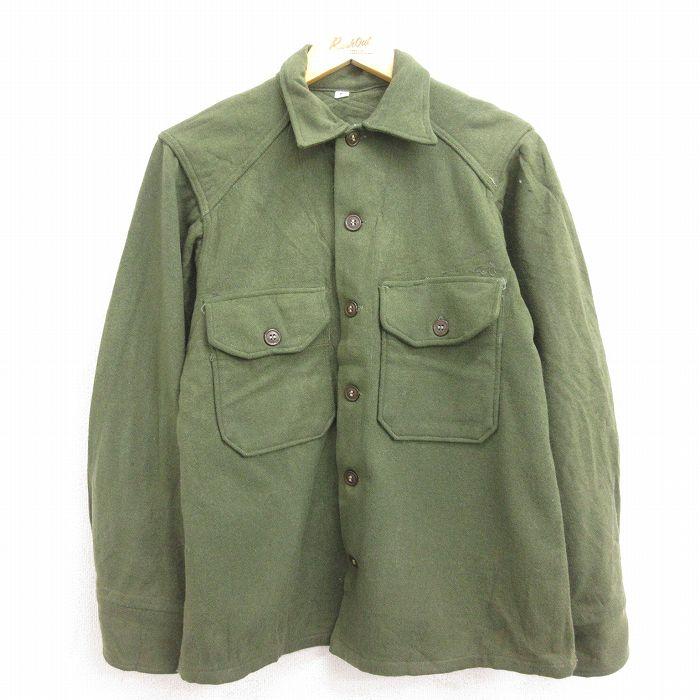 S/古着 長袖 ビンテージ ミリタリー シャツ メンズ 50s ウール 濃緑 