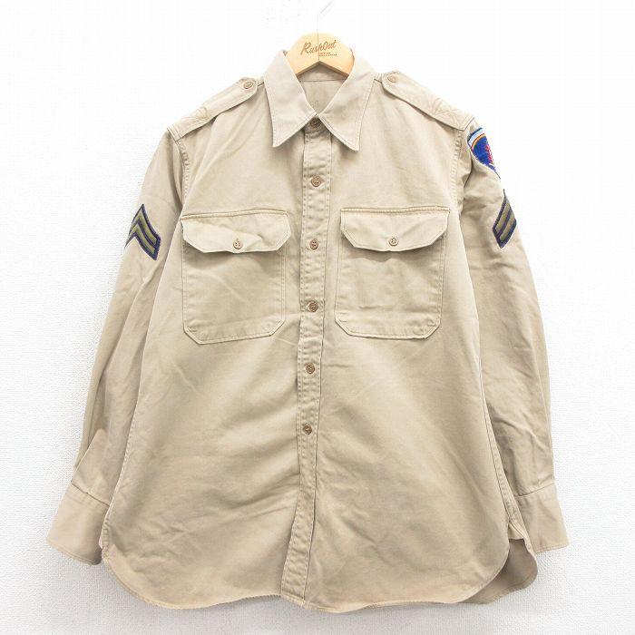 L/古着 長袖 ビンテージ ミリタリー シャツ メンズ 60s マチ付き