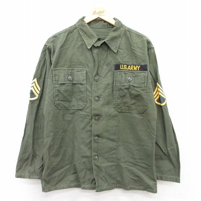 US.ARMY / 長袖シャツ/--/コットン/GRN/無地/60s/ M/古着 長袖 ビンテージ ミリタリー シャツ メンズ 60s USアーミー
