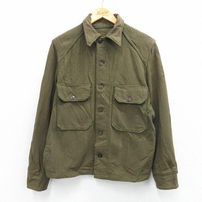 L/古着 長袖 ビンテージ シャツ メンズ 70年代 70s ウール 濃緑