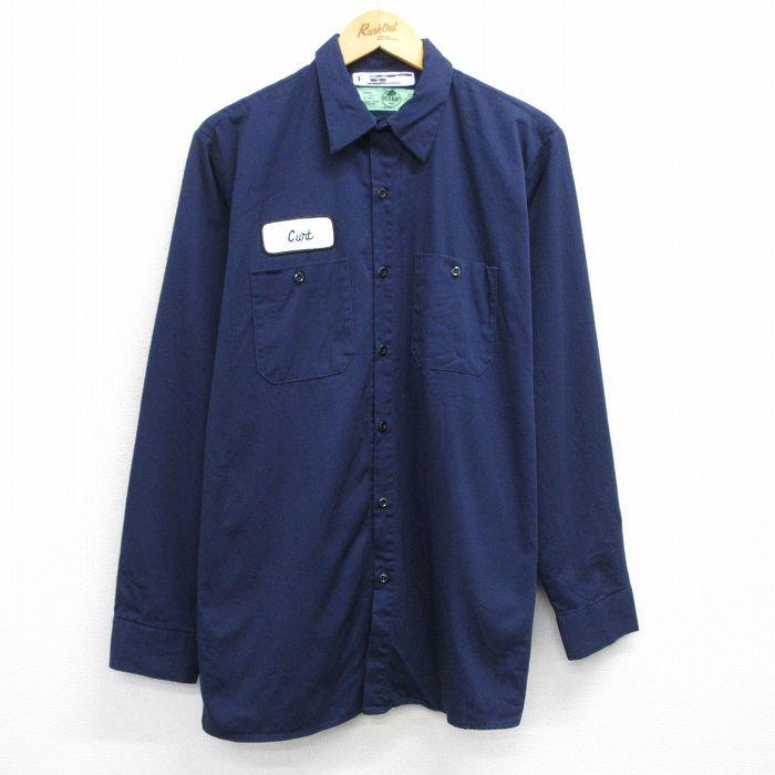 L/古着 レッドキャップ 長袖 ワーク シャツ 00s コットン 濃紺