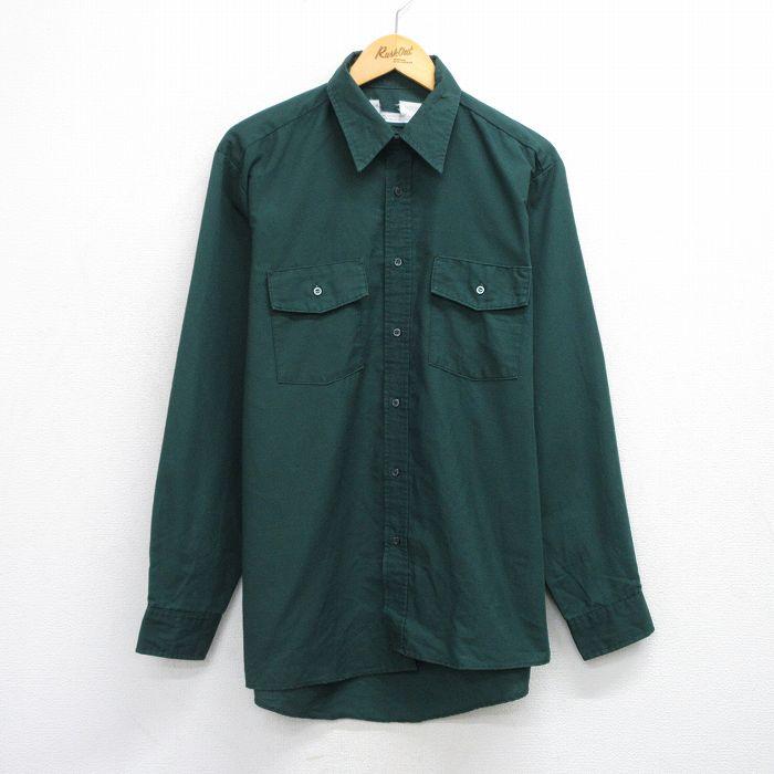 L/古着 長袖 ワーク シャツ メンズ 90s ロング丈 緑 グリーン 25oct02