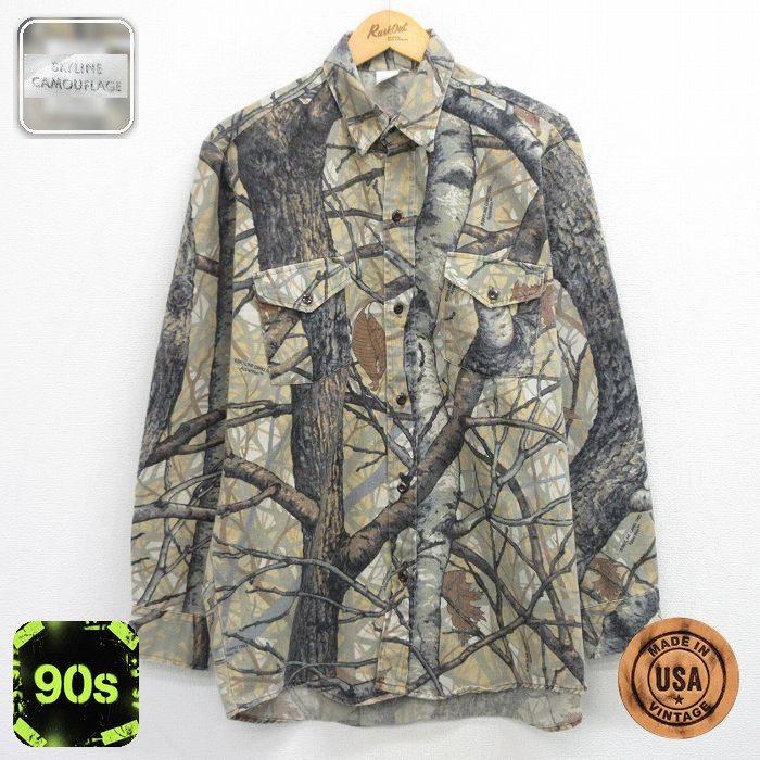 50%OFF】XL/古着 長袖 ハンティング シャツ メンズ 90年代 90s ロング 