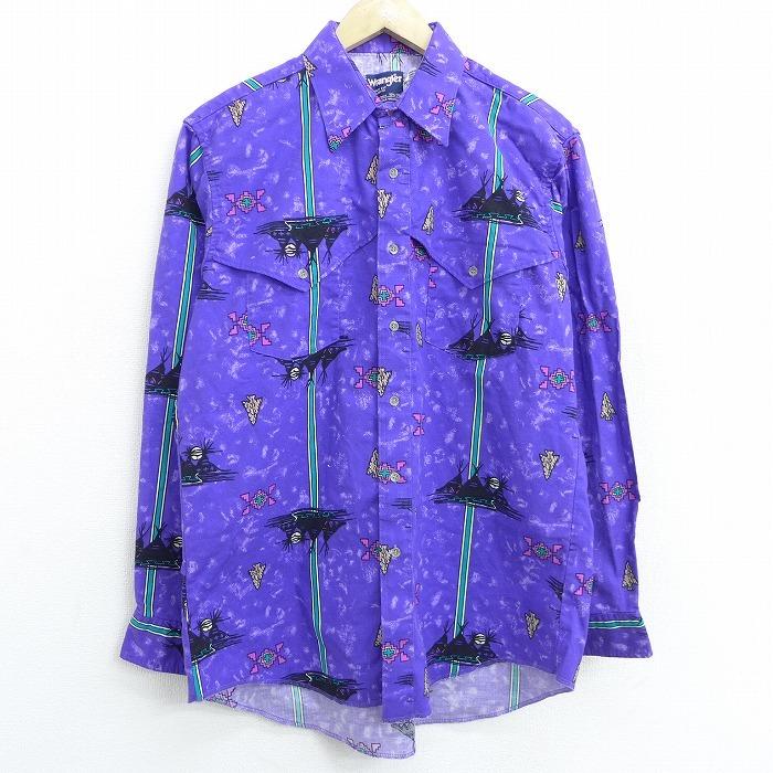 Wrangler L/古着 長袖 ウエスタン シャツ 90s ラングラー ネイティブ柄 
