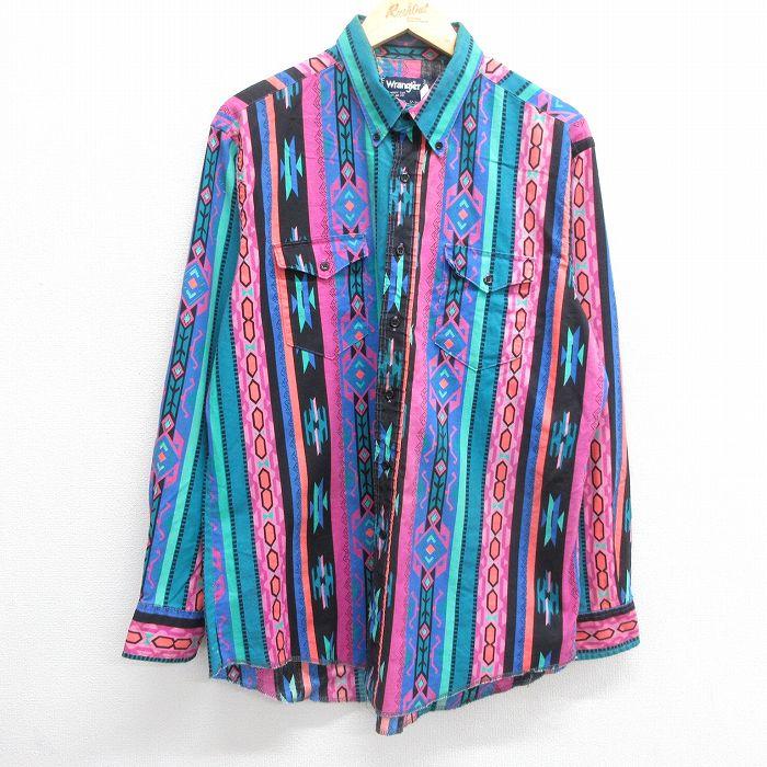 Wrangler L/古着 ラングラー 長袖 ウエスタン シャツ メンズ 90s 