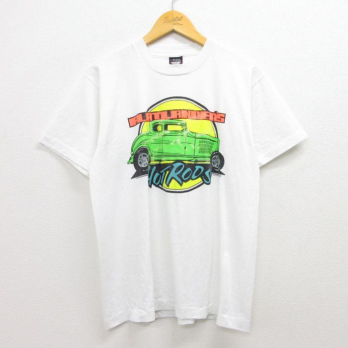 L/古着 半袖 ビンテージ Tシャツ メンズ 80s ホットロッド 車 フラット