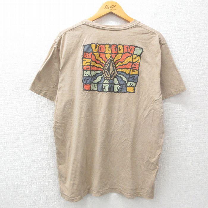 VOLCOM XL/古着 ボルコム 半袖 Tシャツ メンズ ストーン コットン クルーネック ベージュ カーキ 25jun12 中古 : 古着 ...