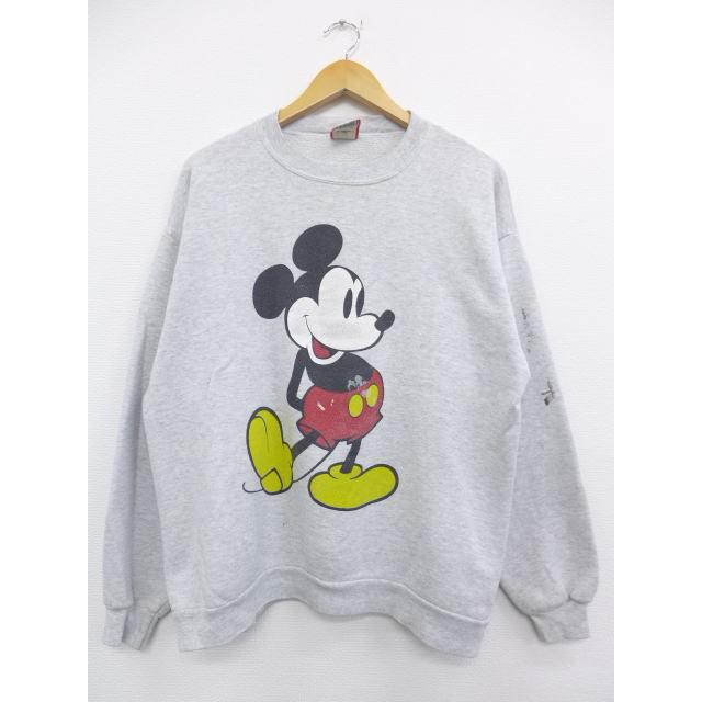 L 古着 スウェット ディズニー Disney ミッキー Mickey Mouse グレー 霜降り 19mar07 中古 メンズ 長袖 スエット トレーナー トップス Swr1904 古着屋rushout 通販 Yahoo ショッピング