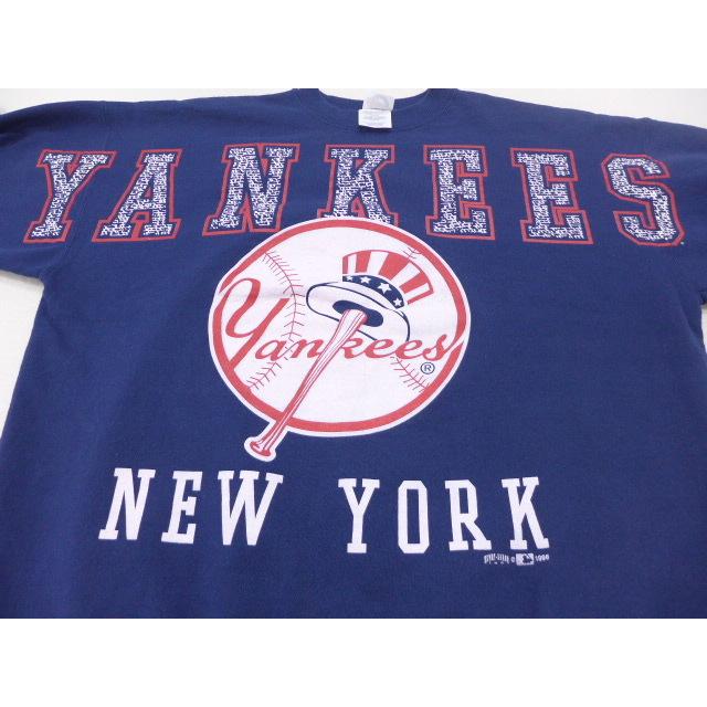 XL/古着 長袖 スウェット MLB ニューヨークヤンキース 大きいサイズ 紺 