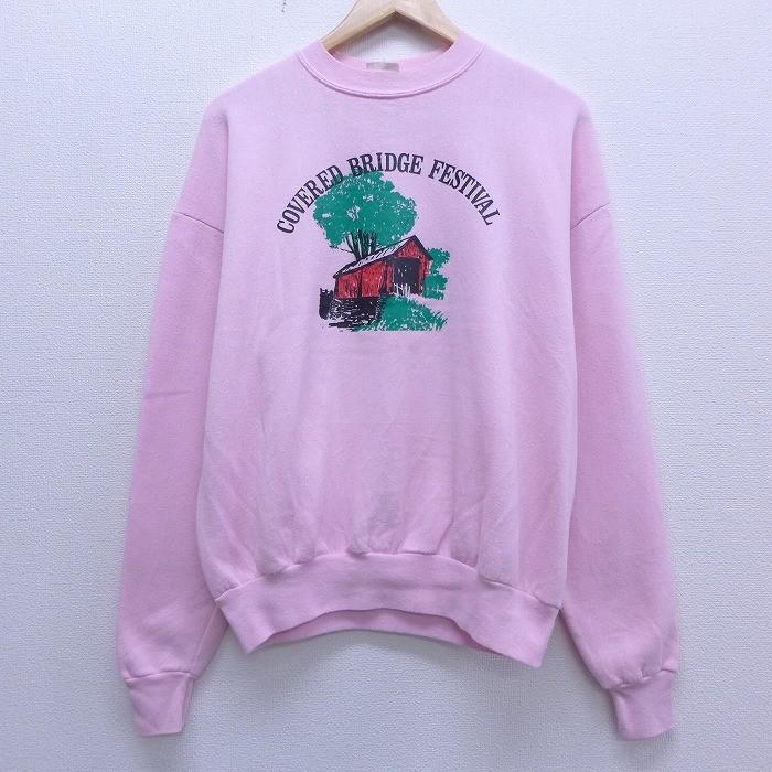 L 古着 長袖 スウェット 80s 橋 クルーネック ピンク 19dec09 中古 メンズ スエット トレーナー トップス Swr19110647 古着屋rushout 通販 Yahoo ショッピング