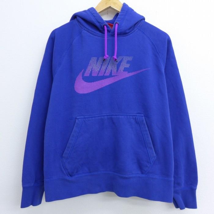 L 古着 長袖 スウェット パーカー ナイキ Nike ビッグロゴ ラグラン 青 ブルー may15 中古 メンズ スエット トレーナー トップス Swr 古着屋rushout 通販 Yahoo ショッピング