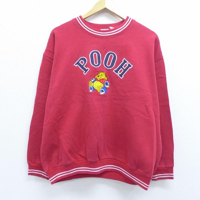 L 古着 長袖 スウェット ディズニー Disney くまのプーさん 刺繍 クルーネック 赤 レッド aug28 中古 メンズ スエット トレーナー トップス Swr0706 古着屋rushout 通販 Yahoo ショッピング