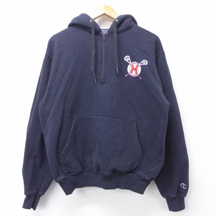 L 古着 長袖 ハーフジップ スウェット パーカー チャンピオン Champion ハイランドラクロス 黒 ブラック sep24 中古 メンズ スエット トレーナー トップス Swr0078 古着屋rushout 通販 Yahoo ショッピング