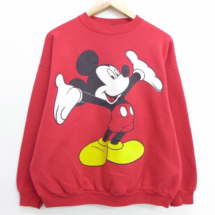 L 古着 長袖 スウェット 90s ディズニー Disney ミッキー Mickey Mouse クルーネック 赤 レッド oct07 中古 メンズ スエット トレーナー トップス Swr0636 古着屋rushout 通販 Yahoo ショッピング