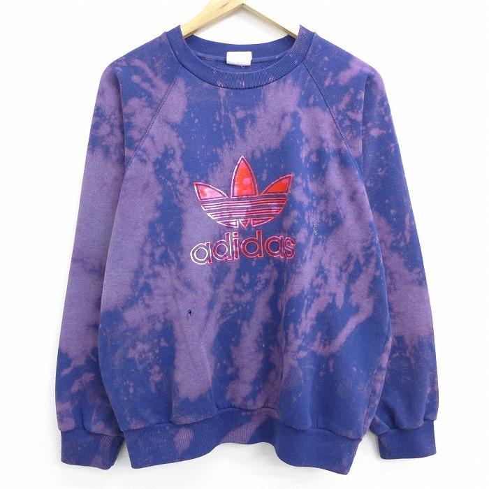 M/古着 長袖 スウェット 90s アディダス adidas ビッグロゴ リーフ