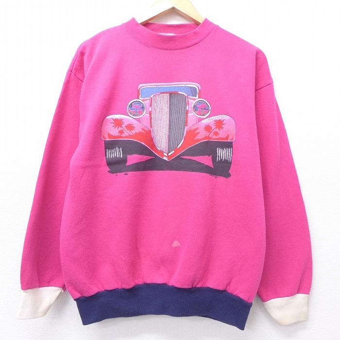 M 古着 長袖 スウェット 80s 車 クルーネック マルチカラー ピンク Spe nov17 中古 メンズ スエット トレーナー トップス Swr 古着屋rushout 通販 Yahoo ショッピング
