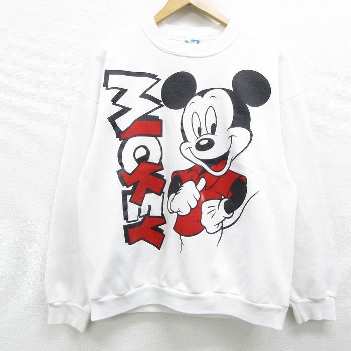 L 古着 長袖 スウェット 80s ディズニー Disney ミッキー Mickey Mouse 両面プリント クルーネック 白 ホワイト dec16 中古 メンズ スエット トレーナー トッ Swr 古着屋rushout 通販 Yahoo ショッピング