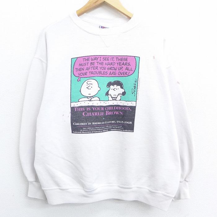 L/古着 長袖 スウェット 90s ヘインズ Hanes ピーナッツ スヌーピー 