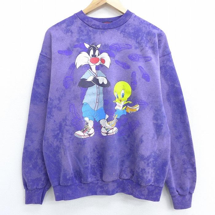 L/古着 長袖 スウェット 90s ルーニーテューンズ LOONEY TUNES 
