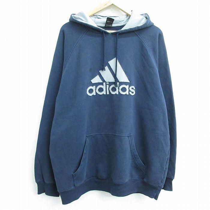 購入者 アディダス 2xlサイズ ビッグロゴ スウェットパーカー 青 Adidas パーカー