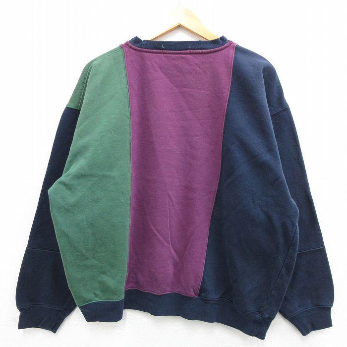 XL/古着 IZOD 長袖 スウェット メンズ 90s マルチカラー クレイジーパターン 大きいサイズ クルーネック 紺他 ネイビー 23sep12 中古｜furugiyarushout｜02