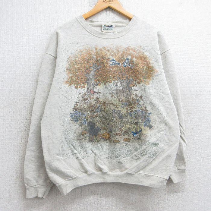 L/古着 NORTHERN REFLECTIONS 長袖 スウェット メンズ 00s リス 鳥 木