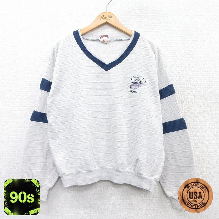 XL/古着 長袖 スウェット メンズ 90s ジョージタウンホーヤーズ V