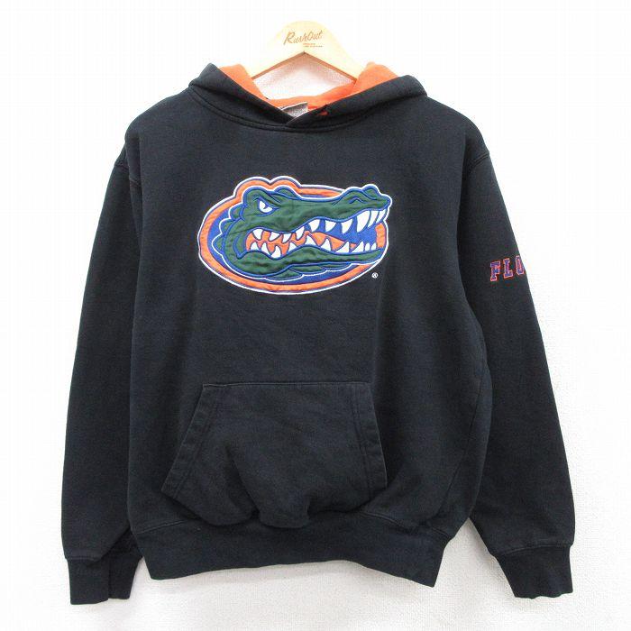 L/古着 長袖 スウェット パーカー メンズ フロリダゲーターズ 刺繍 黒