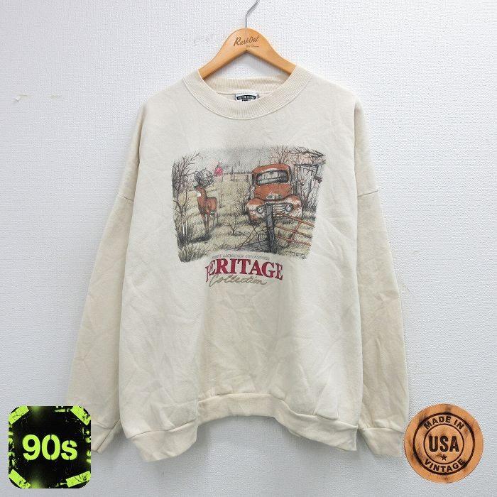 Lee（リー） XL/古着 長袖 スウェット メンズ 90s シカ 車 大きい 