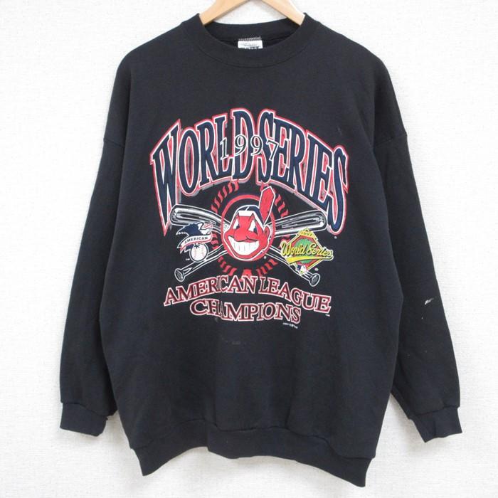 XL/古着 長袖 スウェット メンズ 90s MLB クリーブランドインディアン 