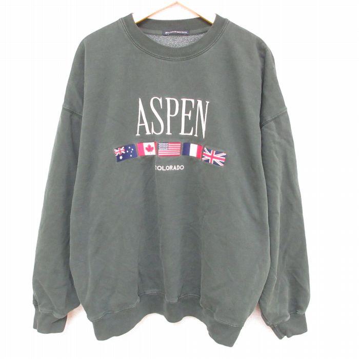 XL/古着 長袖 スウェット メンズ アスペン コロラド 星条旗 刺繍  