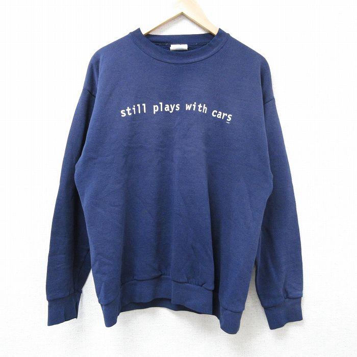 50%OFF】M/古着 長袖 スウェット メンズ 00s メッセージ クルーネック