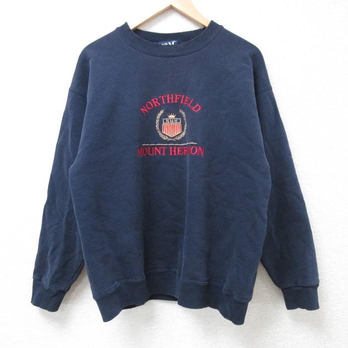 M/古着 長袖 スウェット メンズ 90s NORTHFIELD 刺繍 クルーネック 紺  