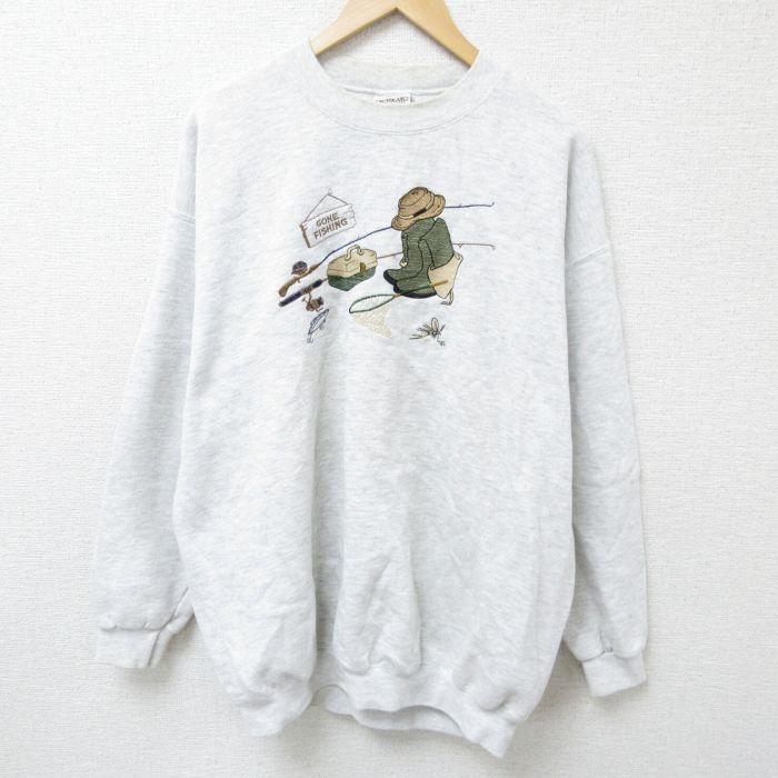 50%OFF】XL/古着 長袖 スウェット メンズ 90s 釣り 刺繍 大きいサイズ
