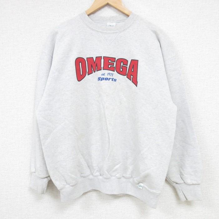 L/古着 長袖 スウェット メンズ 90s オメガ クルーネック グレー