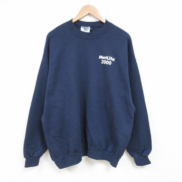 MY マイ スウェット XS 紺 【古着】【中古】【送料無料】 XL/古着 ラッセル 長袖 スウェット メンズ 00s 無地 ボロ クルーネック
