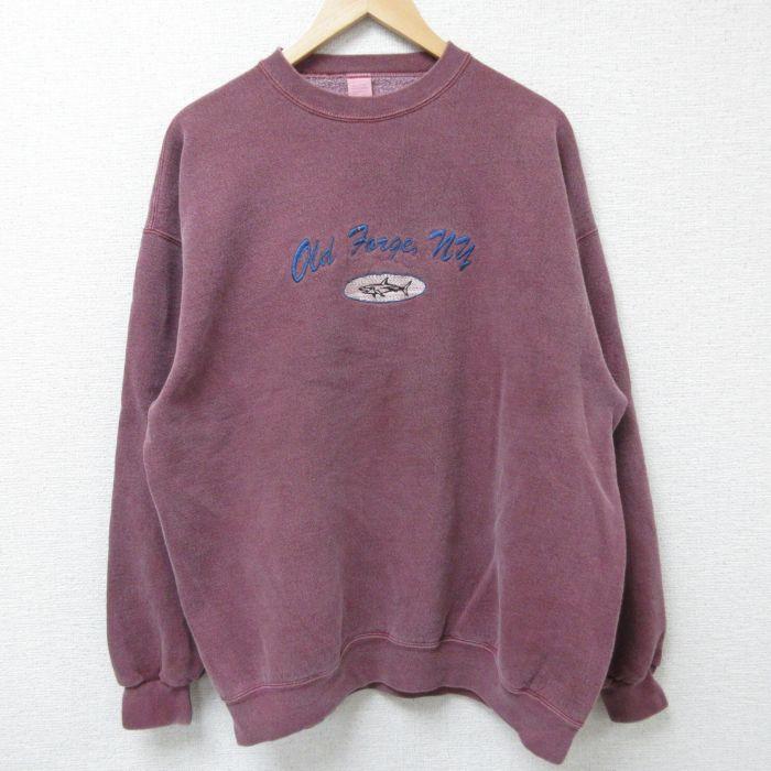 50%OFF】XL/古着 長袖 スウェット メンズ 00s 魚 刺繍 クルーネック