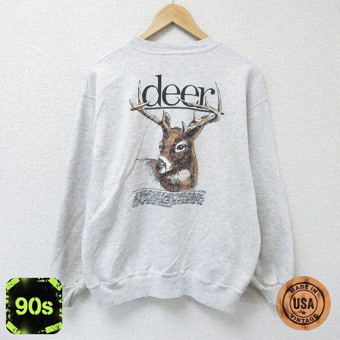 Hanes（ヘインズ） L/古着 長袖 スウェット メンズ 90s deer シカ 