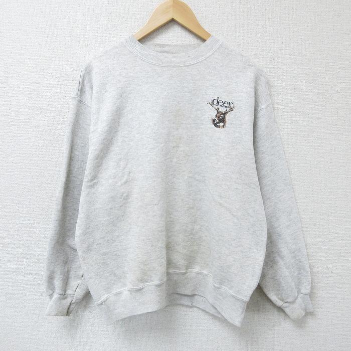 Hanes L/古着 ヘインズ 長袖 スウェット メンズ 90s deer シカ