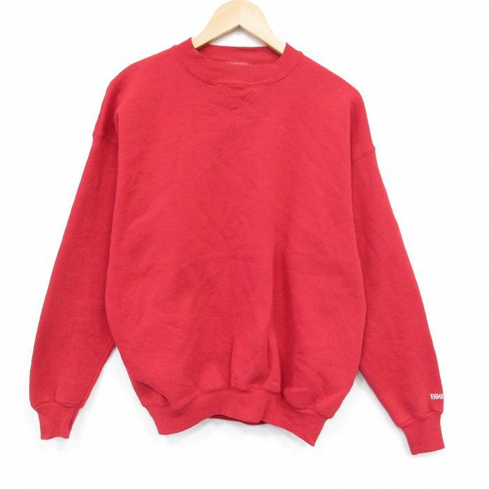 L/古着 長袖 スウェット メンズ 80s ワンポイントロゴ クルーネック 赤