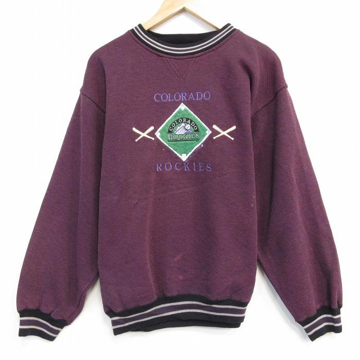MLB L/古着 長袖 スウェット メンズ 90s MLB コロラドロッキーズ 刺繍