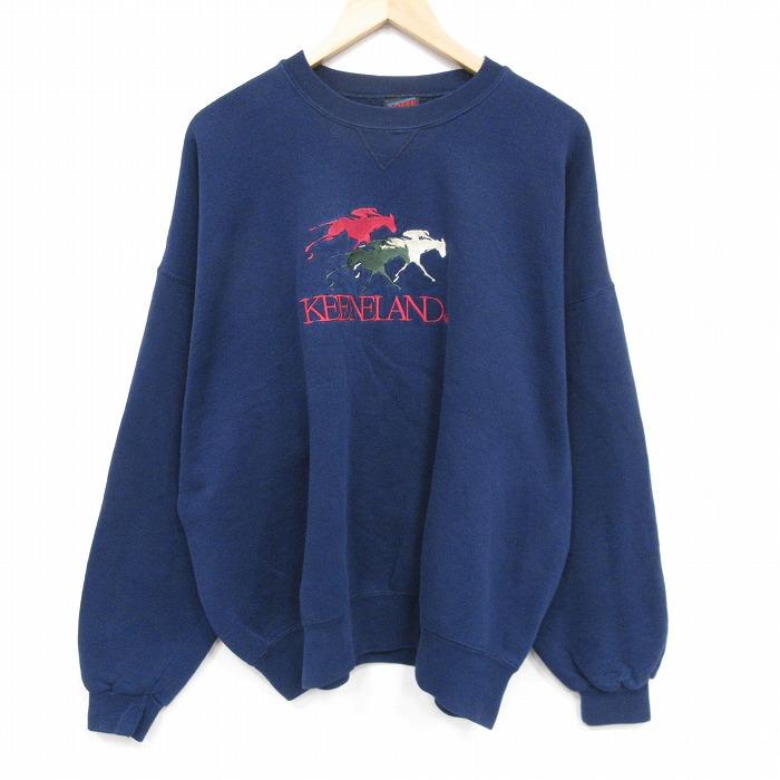 XL/古着 長袖 スウェット メンズ 90年代 90s 競馬 刺繍 大きいサイズ