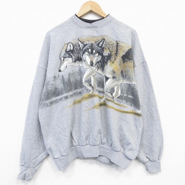 XL/古着 ART UNLIMITED 長袖 スウェット メンズ 00年代 00s オオカミ