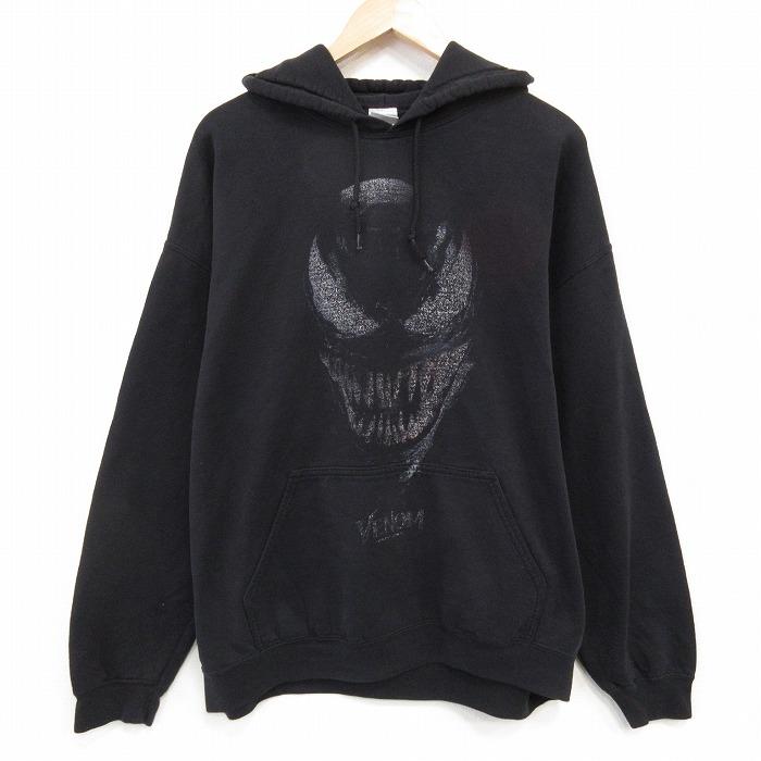 XL/古着 長袖 スウェット パーカー メンズ マーベル ヴェノム 黒